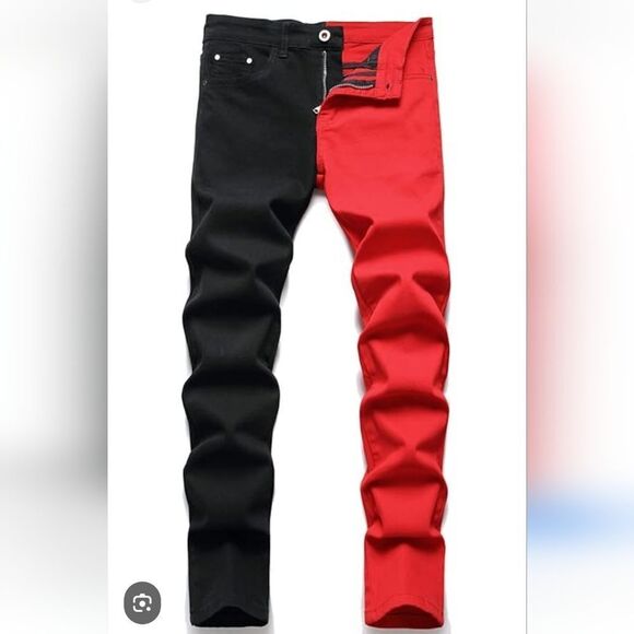 Two-Tone Black and Red Men's Jeans New With Tags Size 36 - Picture 2 of 11